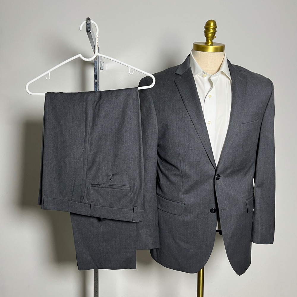 Jos. A. Bank Traveler Suit Mens 41R 36W Charcoal Gray‎ Solid Slim Fit Wool